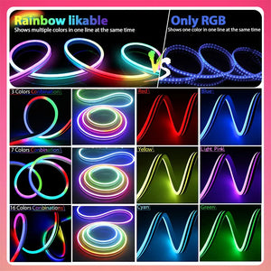 TUYA Neon LED Strip Lights 12-24V 84LEDs/M Silicone Neon Rope Light with Music Sync RGBIC Dreamcolor Chasing Strip Tape for Room - wisheswinkel